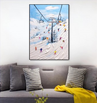 Impresionismo Painting - Esquiador en la montaña nevada Arte de la pared Deporte Blanco Nieve Esquí Decoración de la habitación por Knife 20
